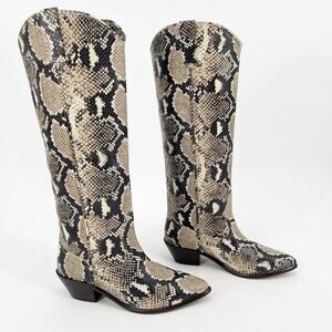 Loeffler Randall Dylan Tall Sand Snakeskin Embossed Block Heel Western Boot sz 6